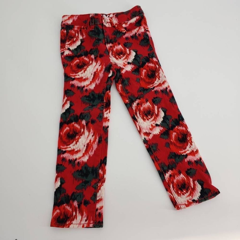 Baby Gap Jeans 4t Rose Floral Print Red Black Mini Skinny Adjustable Waist